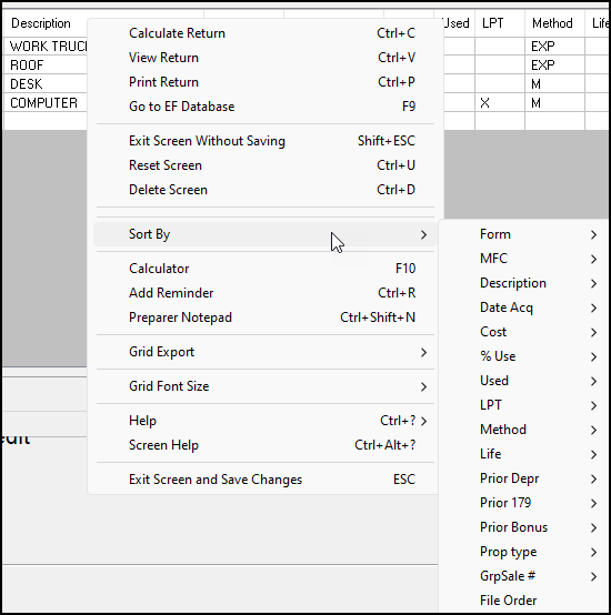 Image of "Sort by" drop list in 4562 listings